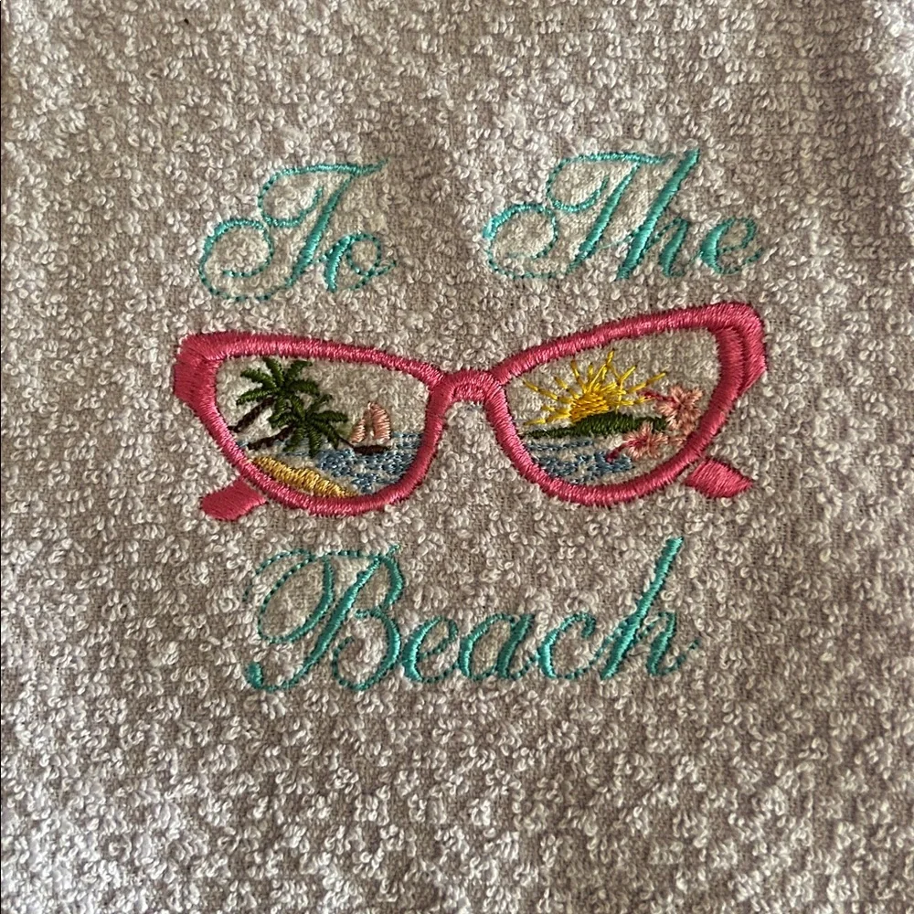 Purple Beach Themed Towel with Embroidery